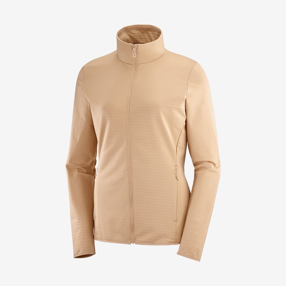 Dámské Mezivrstvy Salomon ESSENTIAL LIGHTWARM Full Zip Jacket Béžový | OEX-203946