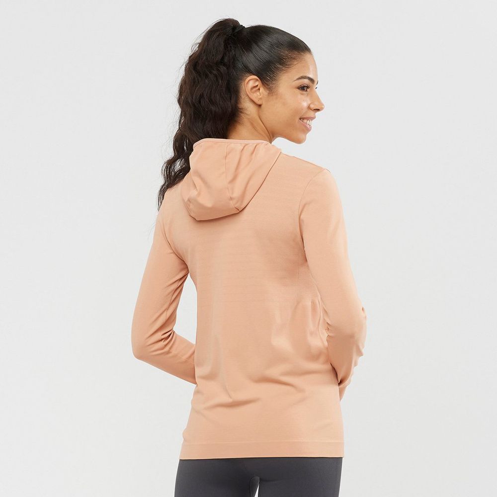 Dámské Mezivrstvy Salomon ESSENTIAL SEAMLESS HOODIE Béžový | UQS-318025