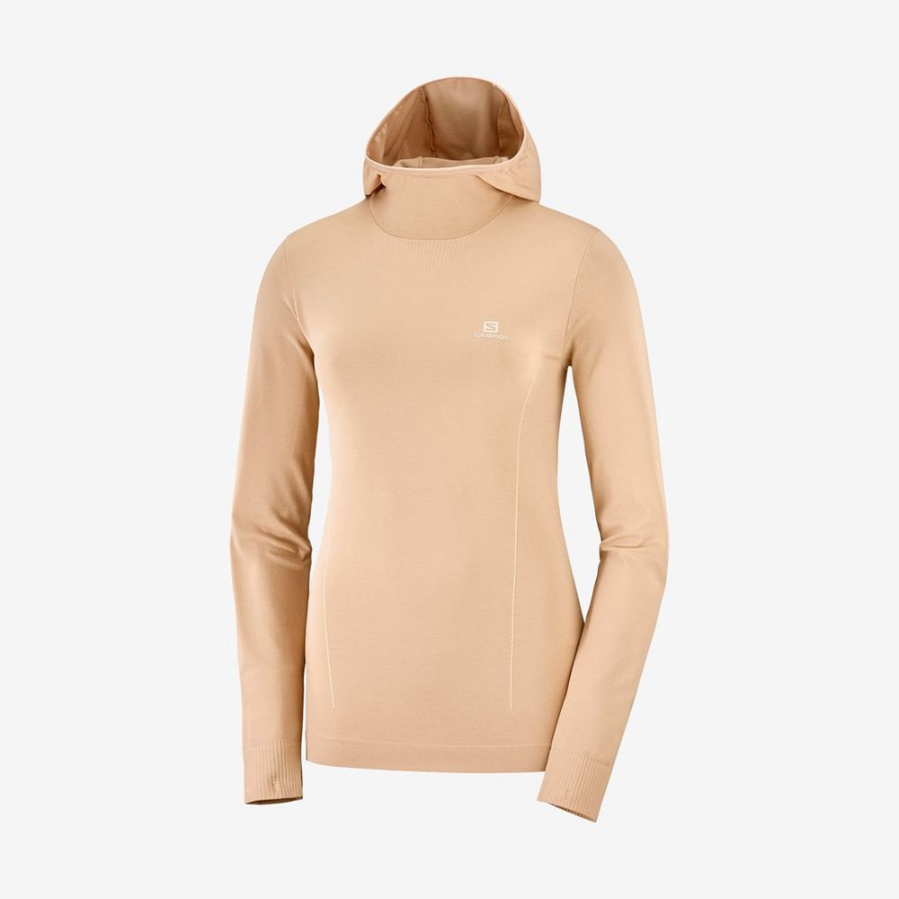 Dámské Mezivrstvy Salomon ESSENTIAL SEAMLESS HOODIE Béžový | UQS-318025