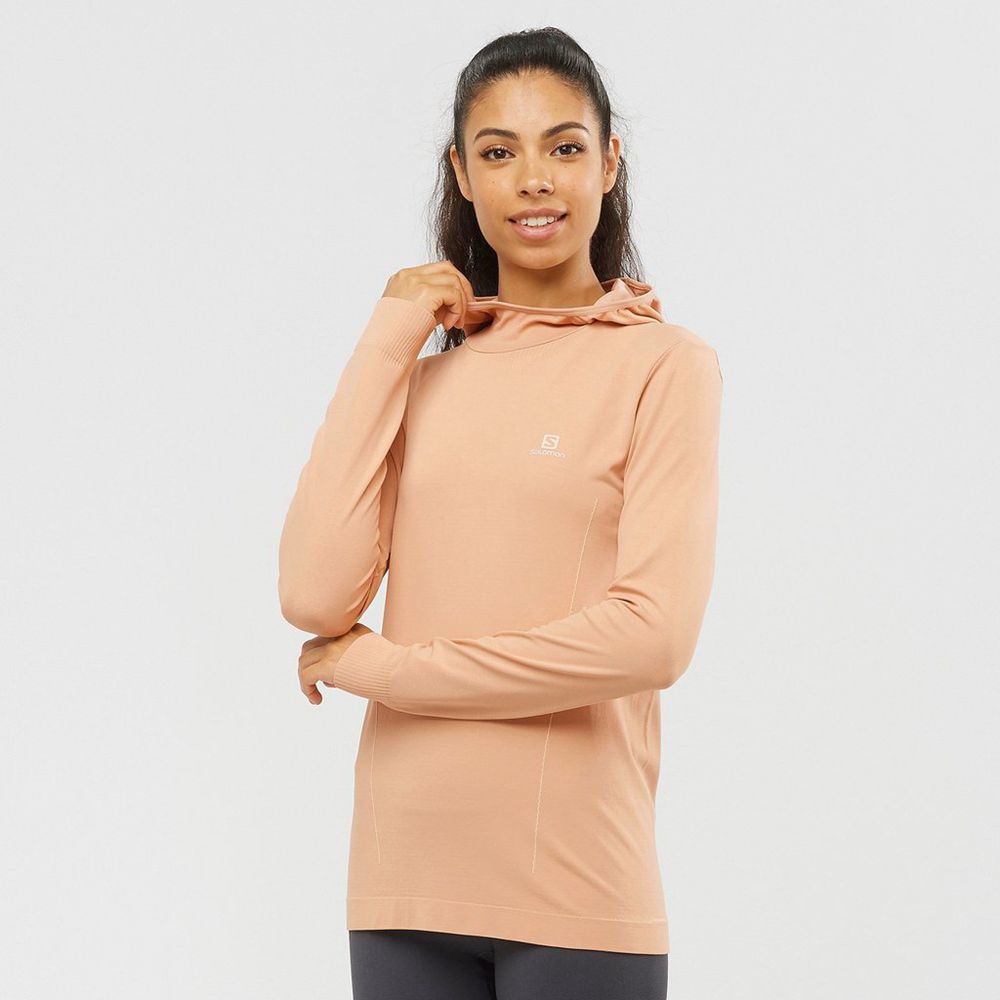 Dámské Mezivrstvy Salomon ESSENTIAL SEAMLESS HOODIE Béžový | UQS-318025