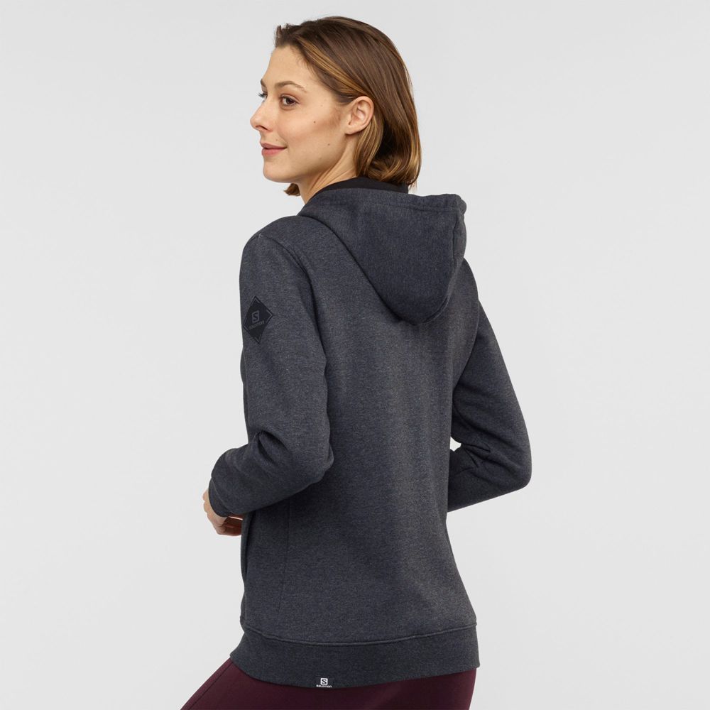 Dámské Mezivrstvy Salomon ESSENTIAL WARM Jacket Hoodie Černé | BCJ-267485