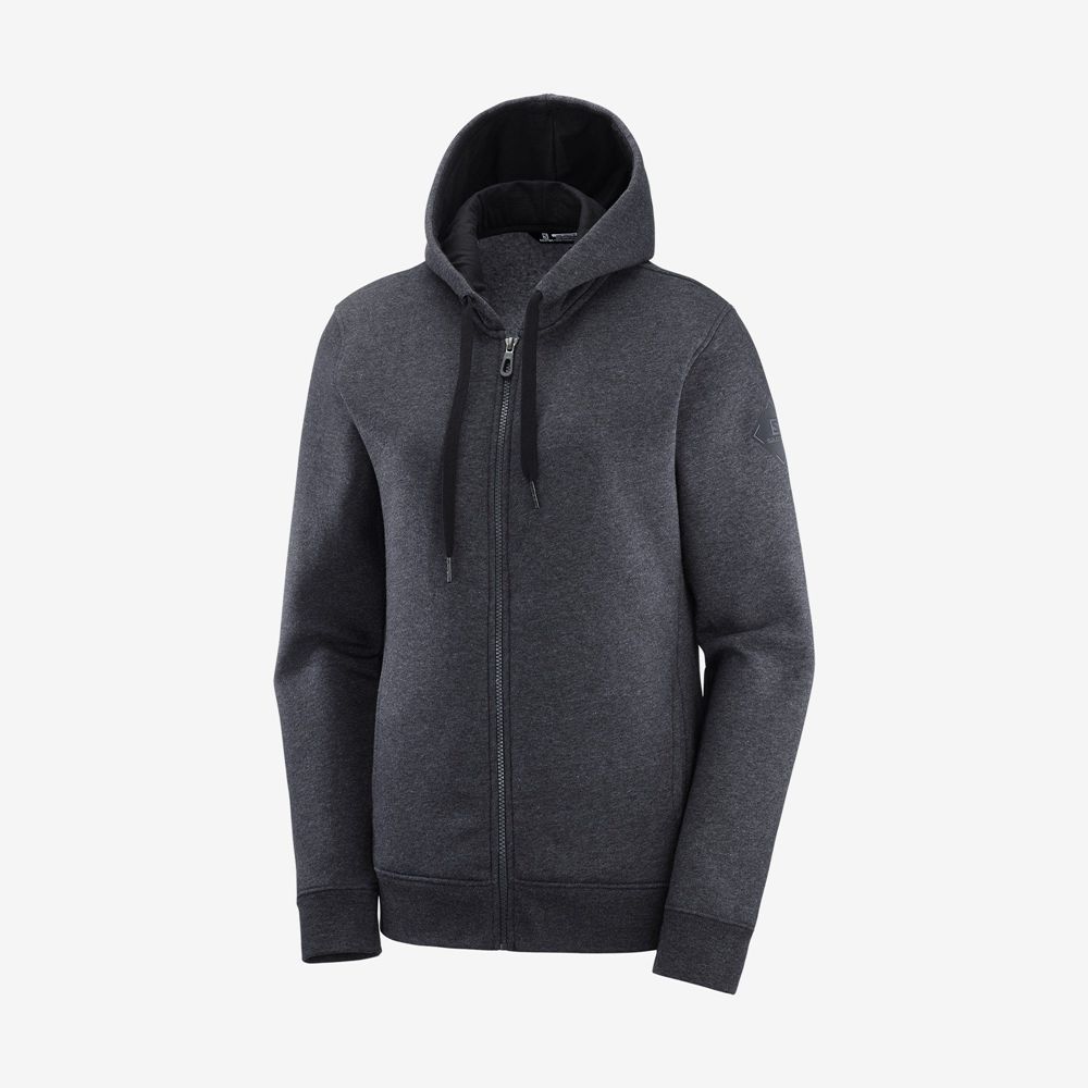 Dámské Mezivrstvy Salomon ESSENTIAL WARM Jacket Hoodie Černé | BCJ-267485