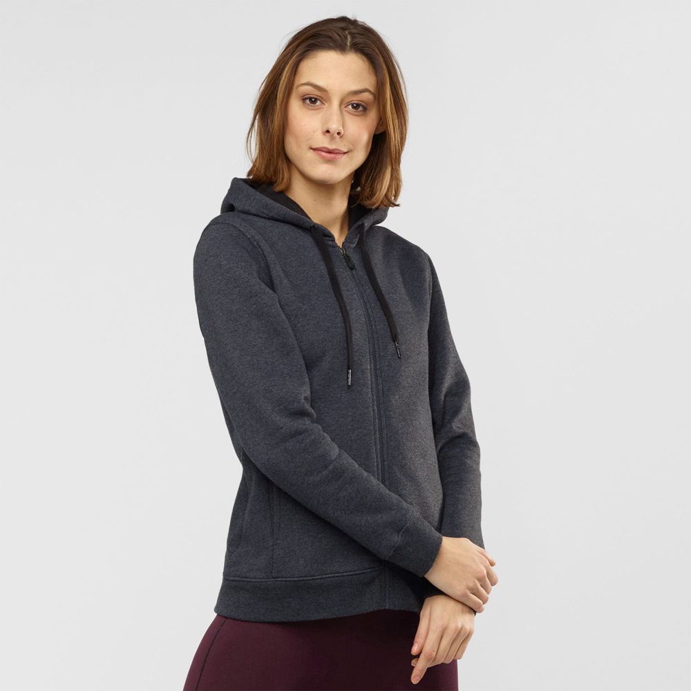 Dámské Mezivrstvy Salomon ESSENTIAL WARM Jacket Hoodie Černé | BCJ-267485