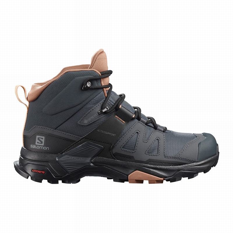 Dámské Turistické Boty Salomon X ULTRA 4 MID GORE-TEX Tmavě Šedé Krém | XNA-851240