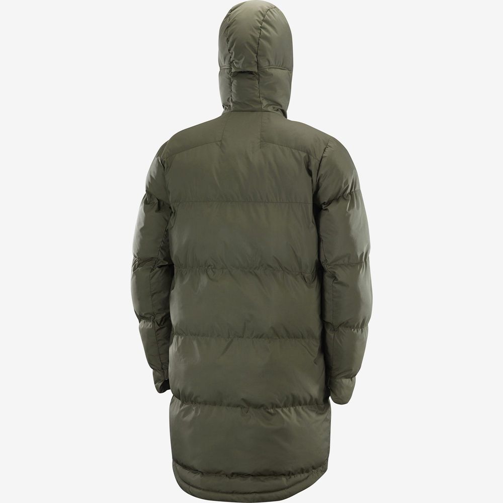 Pánské Bundy Salomon OUTLIFE PACKABLE LONG PUFFER JKT U Insulated Olivy Zelené | IYC-749126