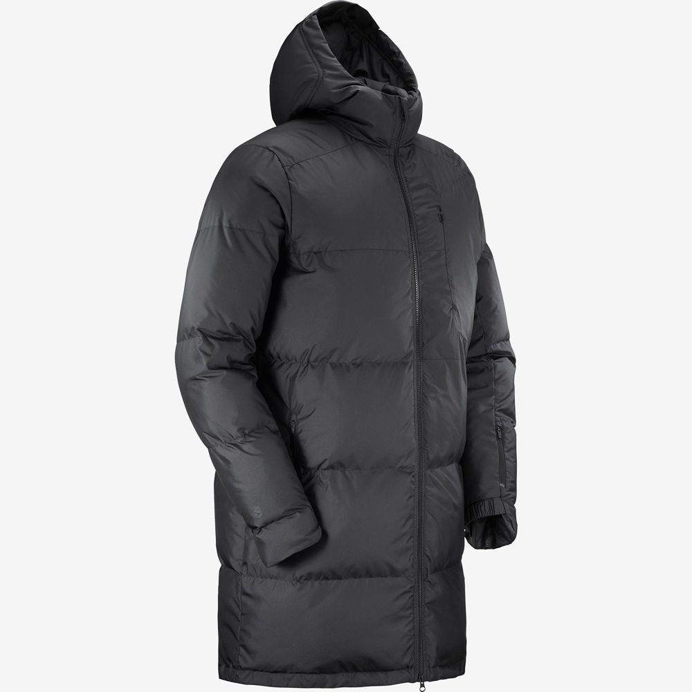 Pánské Bundy Salomon OUTLIFE PACKABLE LONG PUFFER JKT U Insulated Černé | SJY-102749