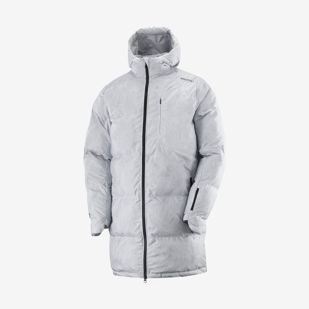 Pánské Bundy Salomon OUTLIFE PACKABLE LONG PUFFER JKT U Insulated Šedé | ZXM-364879