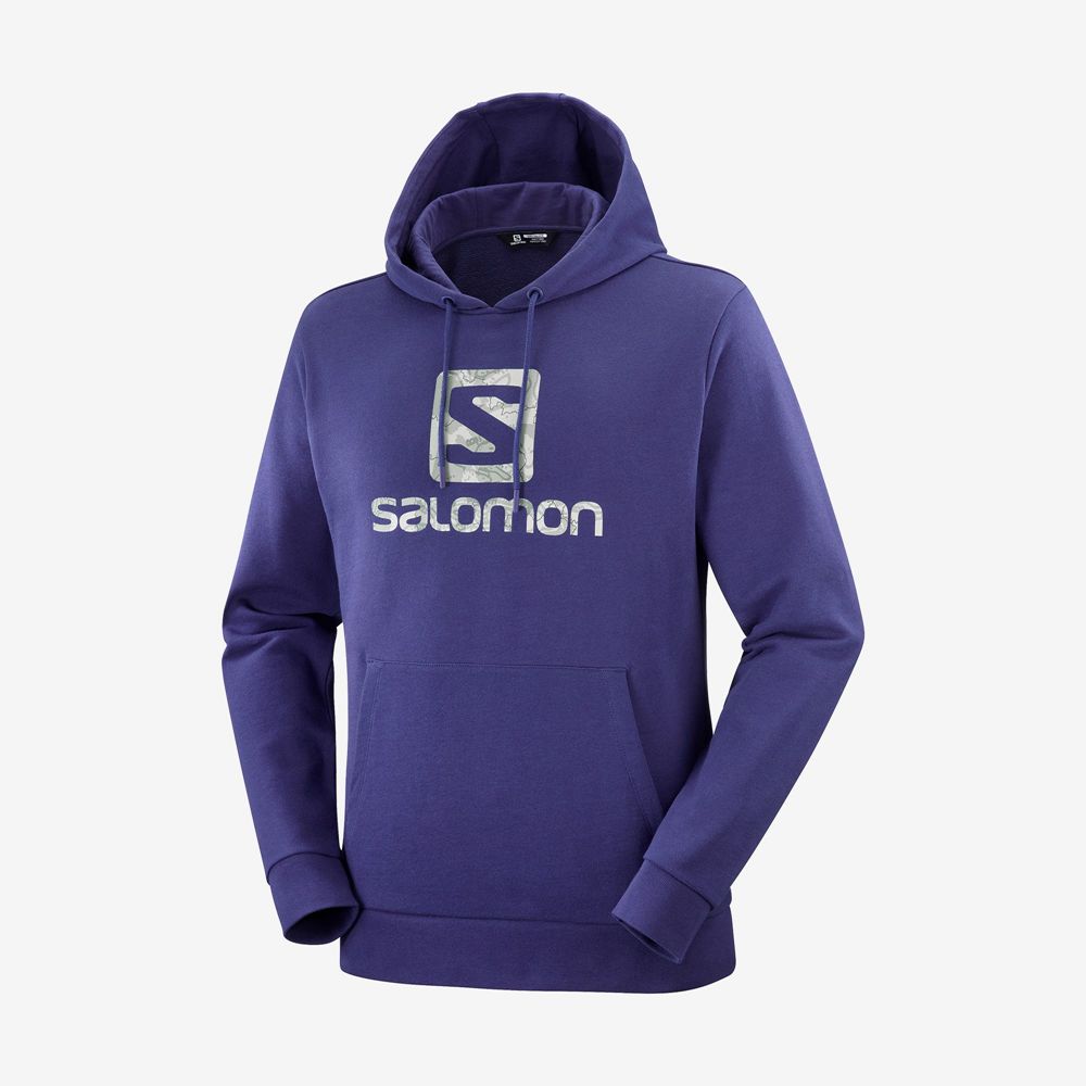 Pánské Mikiny S Kapucí Salomon OUTLIFE LOGO SUMMER Sportswear Tmavě Blankyt | PZM-710826