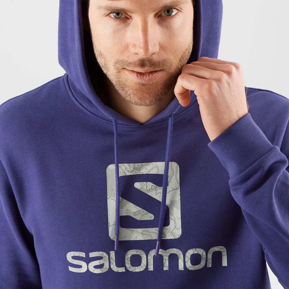 Pánské Mikiny S Kapucí Salomon OUTLIFE LOGO SUMMER Sportswear Tmavě Blankyt | PZM-710826