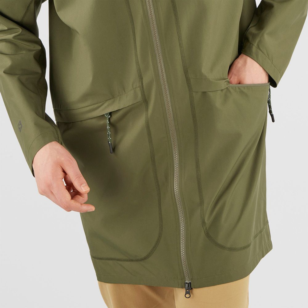 Pánské Wind Breakers Salomon OUTLIFE LONG PACKABLE Olivy Zelené | IBF-401695