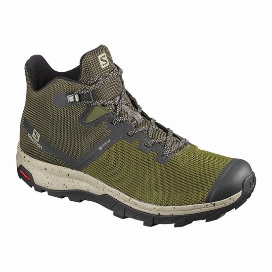 Pánské Turistické Boty Salomon OUTLINE PRISM MID GORE-TEX Olivy Zelené Černé | VSI-710293